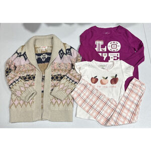 Girls Clothes 4T Cat&Jack Knit cardigan Sweater and Tee, Chick Pea Pajama set Pj